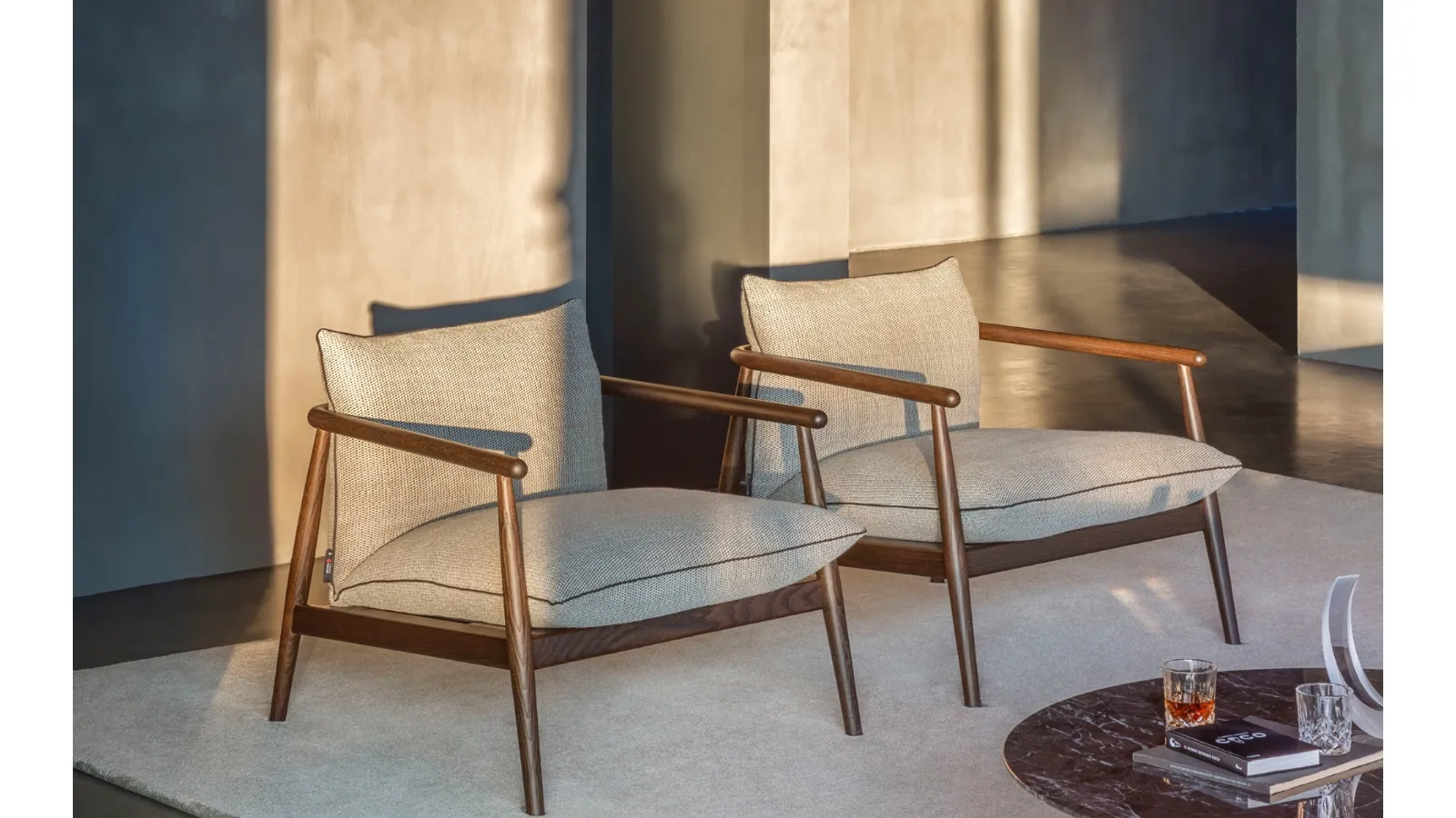 Karin upholstered fabric armchair with wooden structure by Desirèe