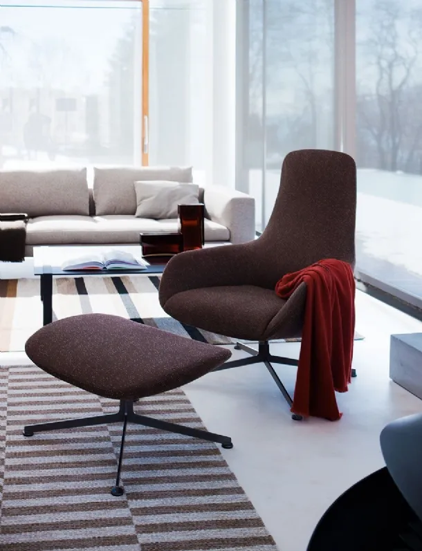 Kent swivel armchair in fabric with footrest by Zanotta
