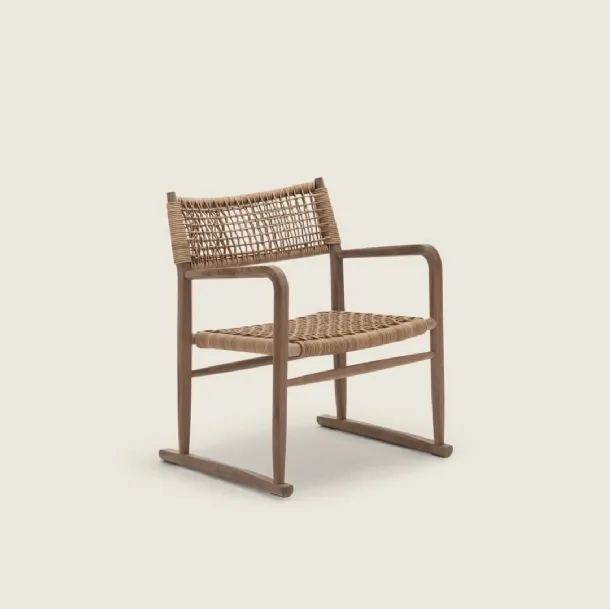 Kim SH Cord armchair in wood and woven leather by Flexform
