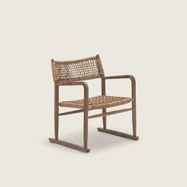 Kim SH Cord armchair in wood and woven leather by Flexform