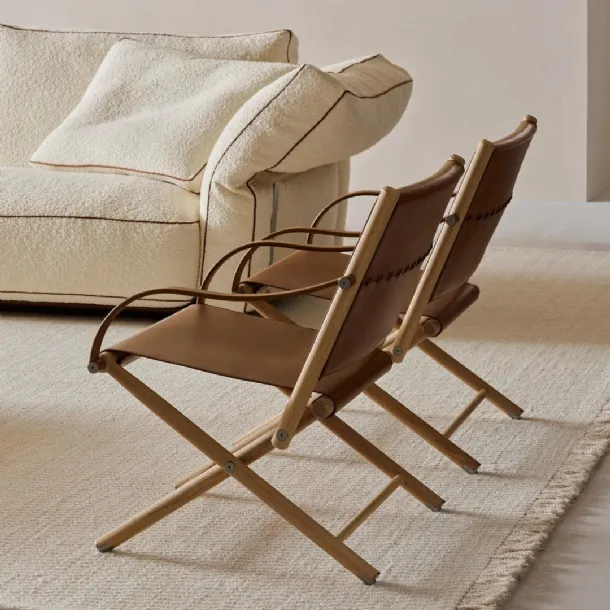Lauren leather and wood armchair by Flexform