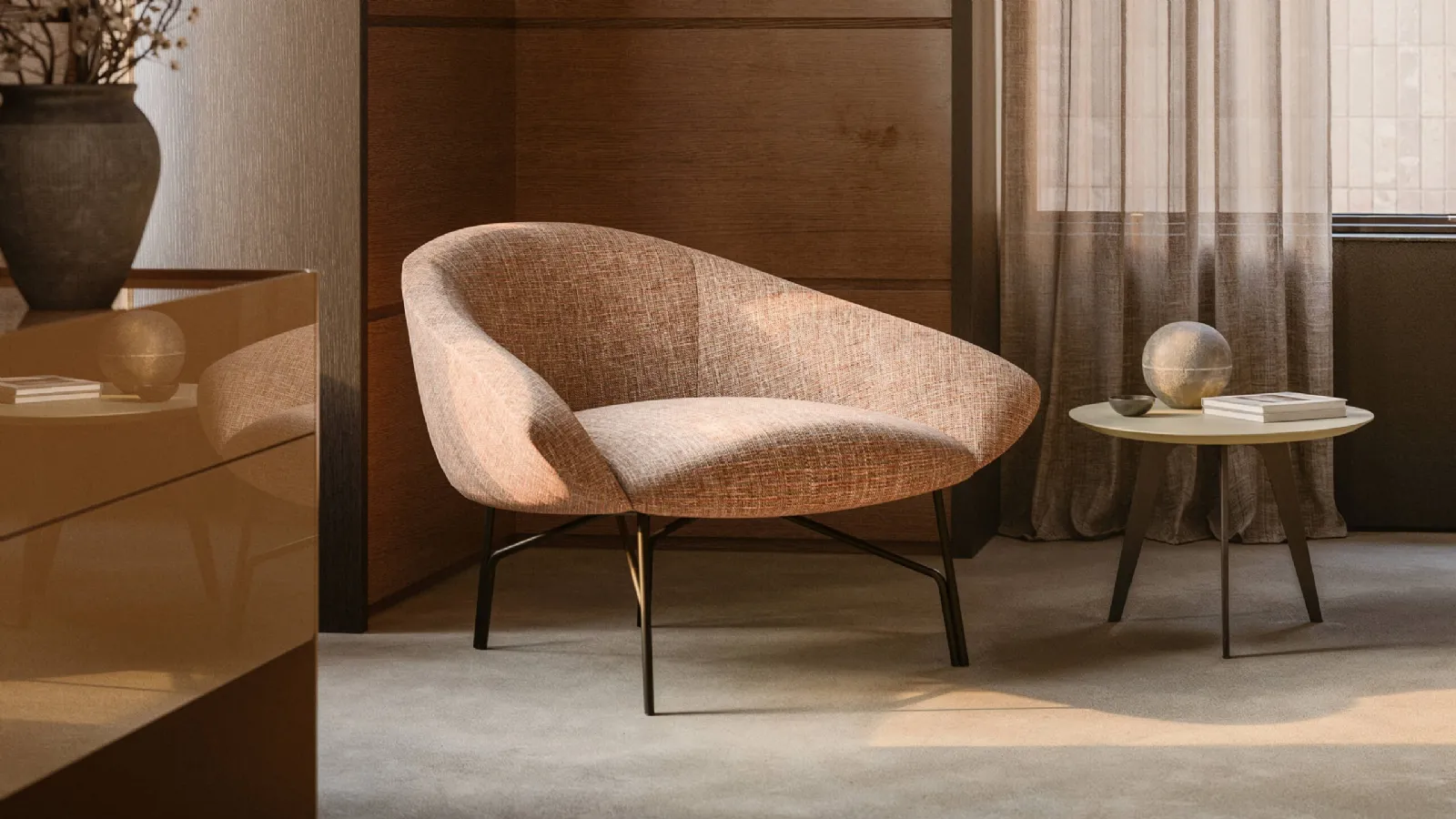 Lennox retro-style fabric armchair with metal frame by Lema