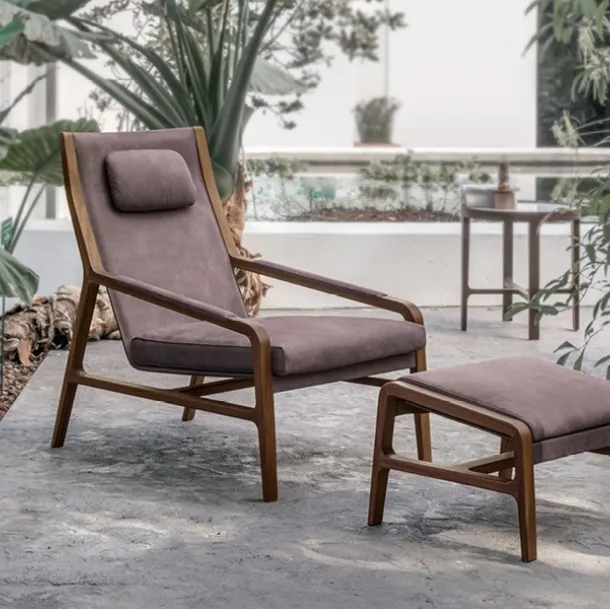 Leather armchair with solid Walnut structure Margot Relax by Alivar