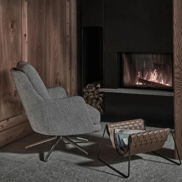 Marley fabric armchair with swivel aluminum base by Flexform