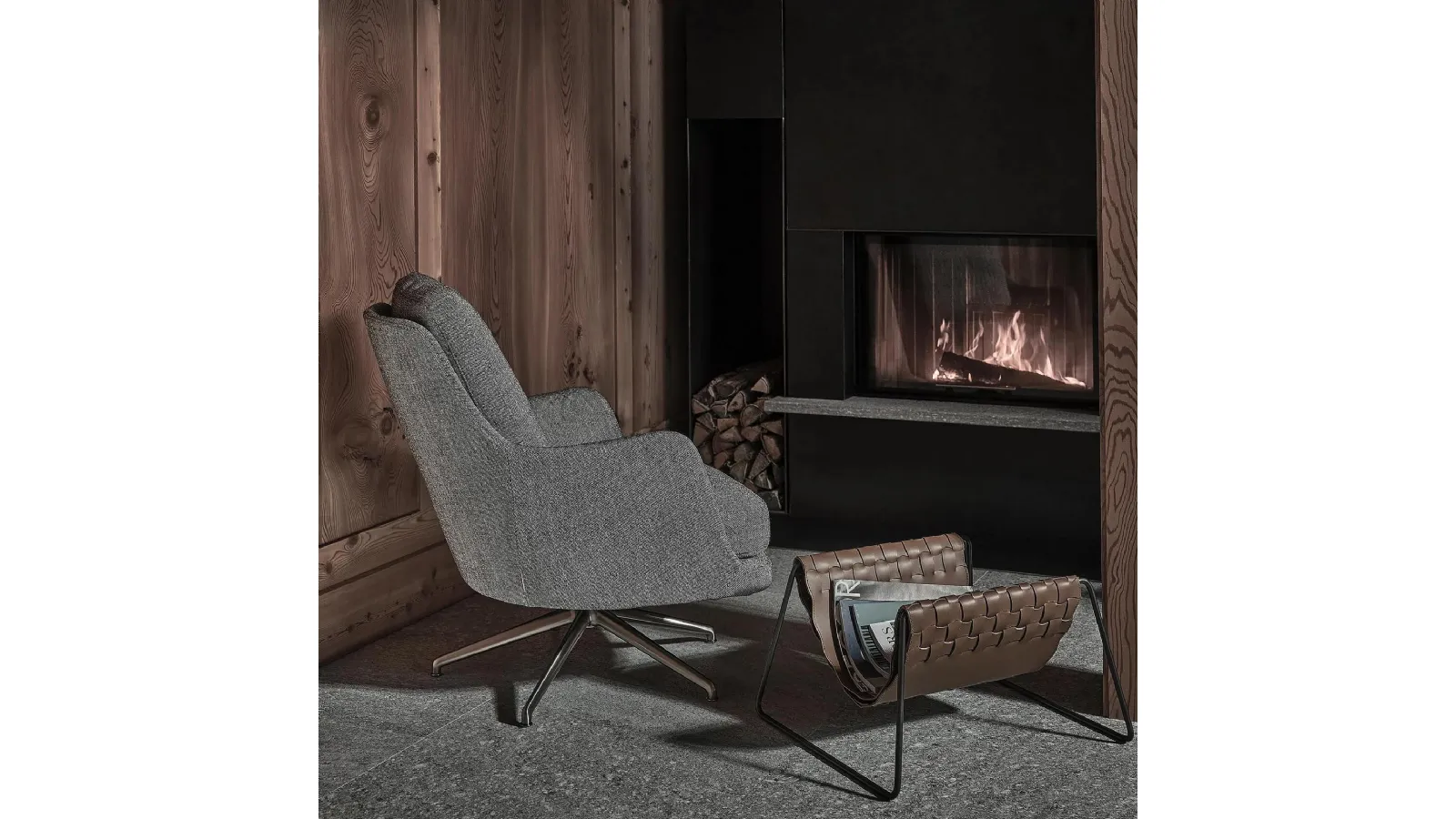 Marley fabric armchair with swivel aluminum base by Flexform