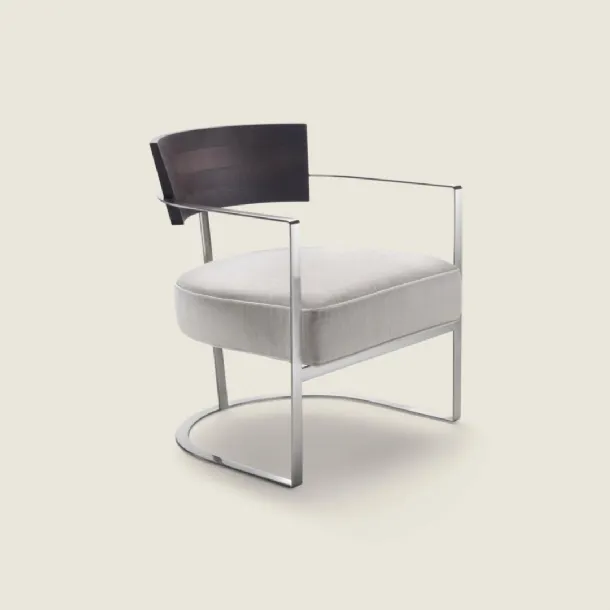 Morgan design armchair in solid wood and metal with Flexform upholstered seat