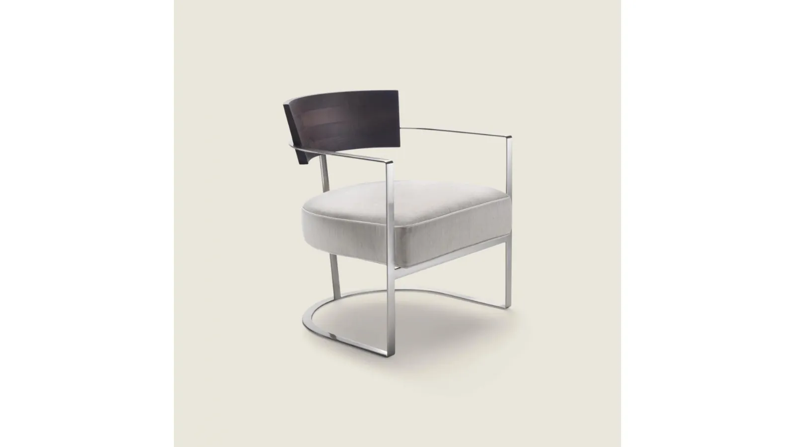 Morgan design armchair in solid wood and metal with Flexform upholstered seat