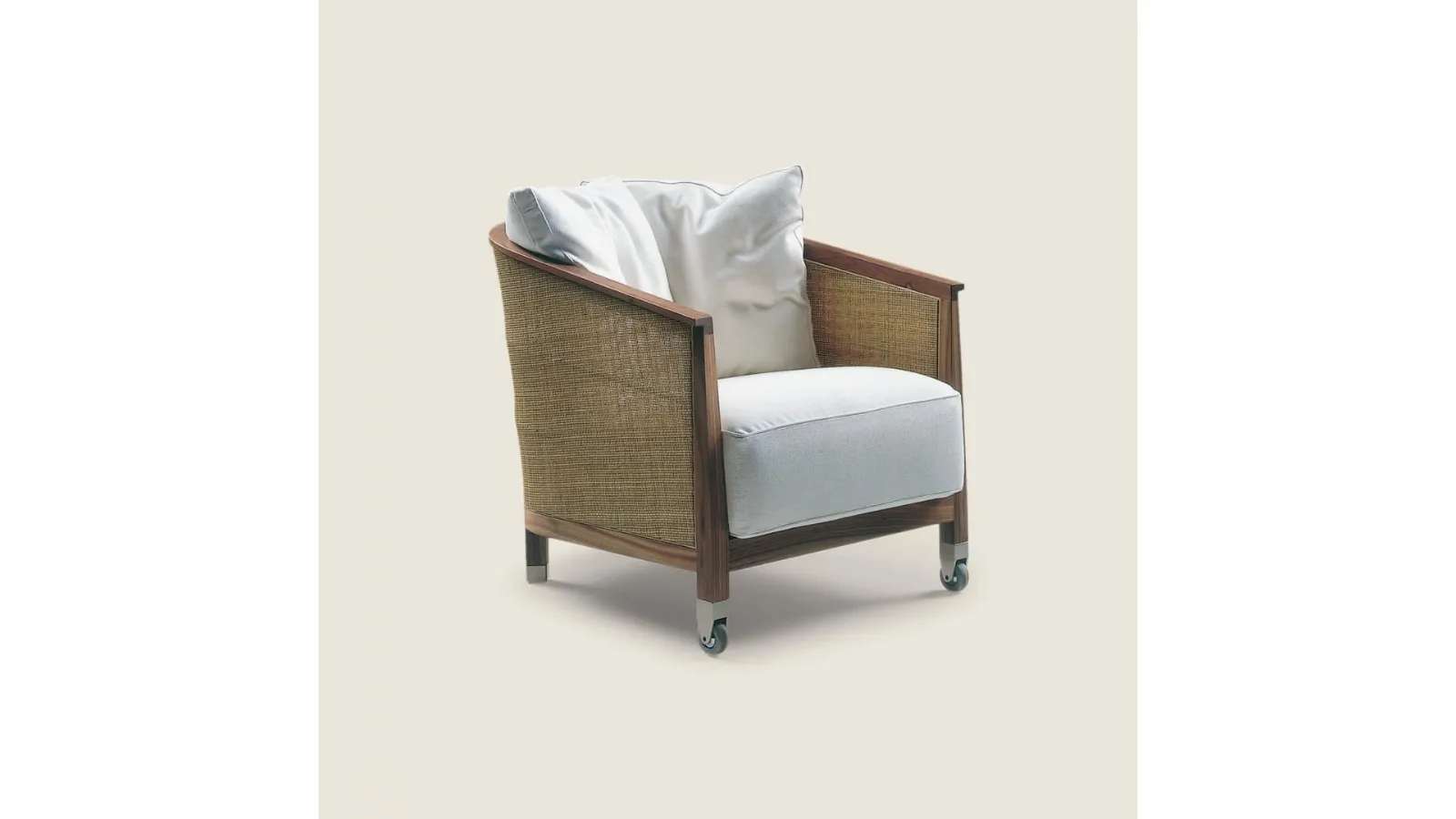 Mozart armchair in fabric with a wooden and rattan structure by Flexform