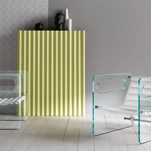 Armchair with adjustable leather seat and Naked glass structure by Tonelli