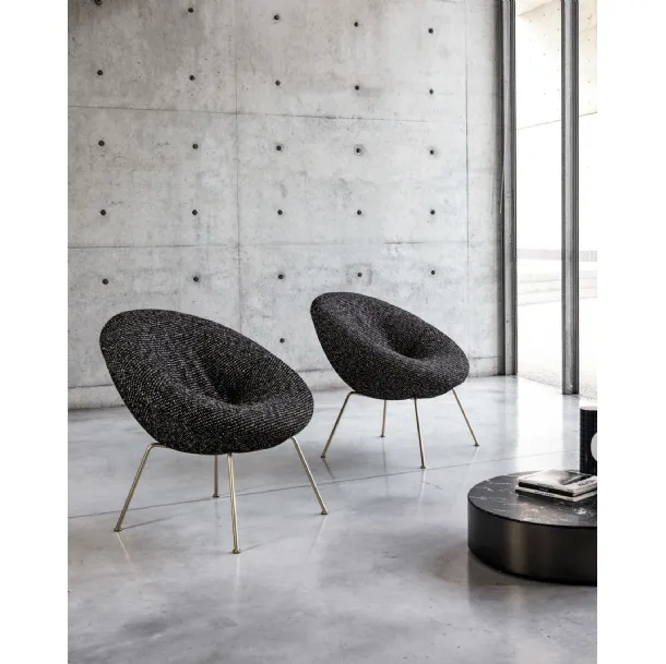 Nest Soft upholstered fabric designer armchair with gold-finish metal legs by Desirèe