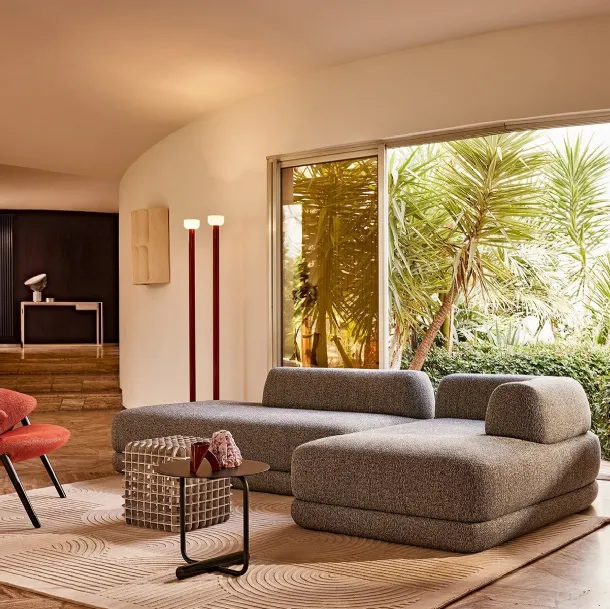 Fabric armchair with solid olive maple wood legs by Zanotta