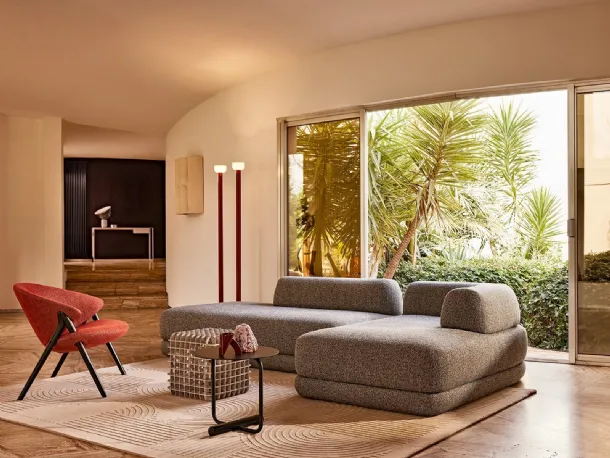 Fabric armchair with solid olive maple wood legs by Zanotta