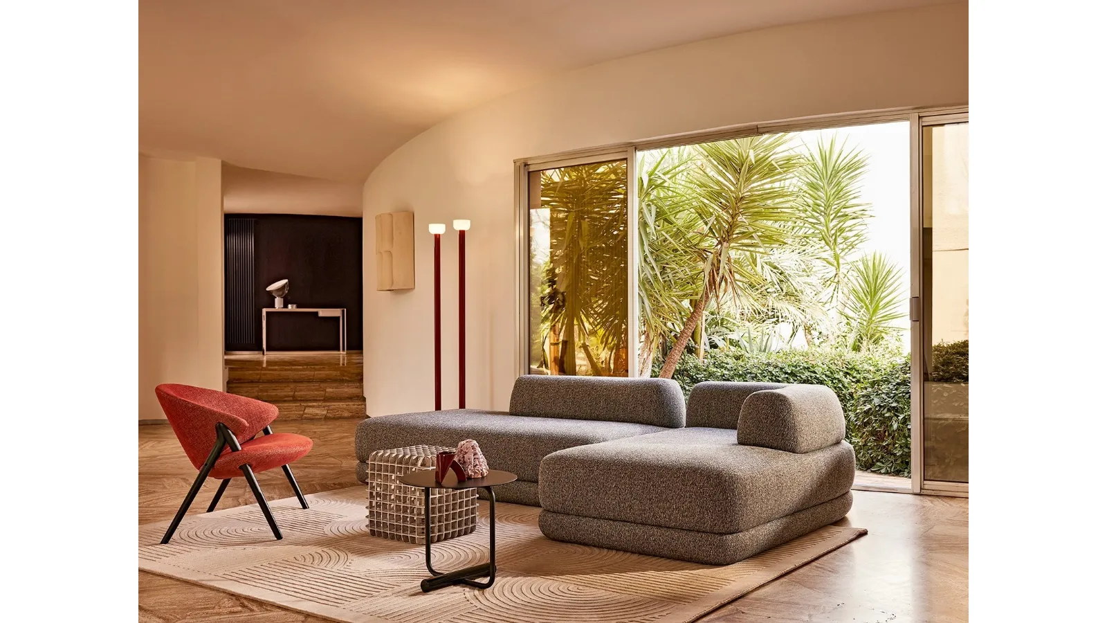 Fabric armchair with solid olive maple wood legs by Zanotta