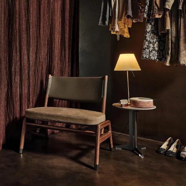 Wood, leather and fabric armchair Ortigia SH by Flexform