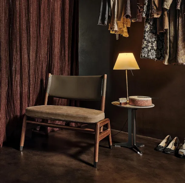 Wood, leather and fabric armchair Ortigia SH by Flexform