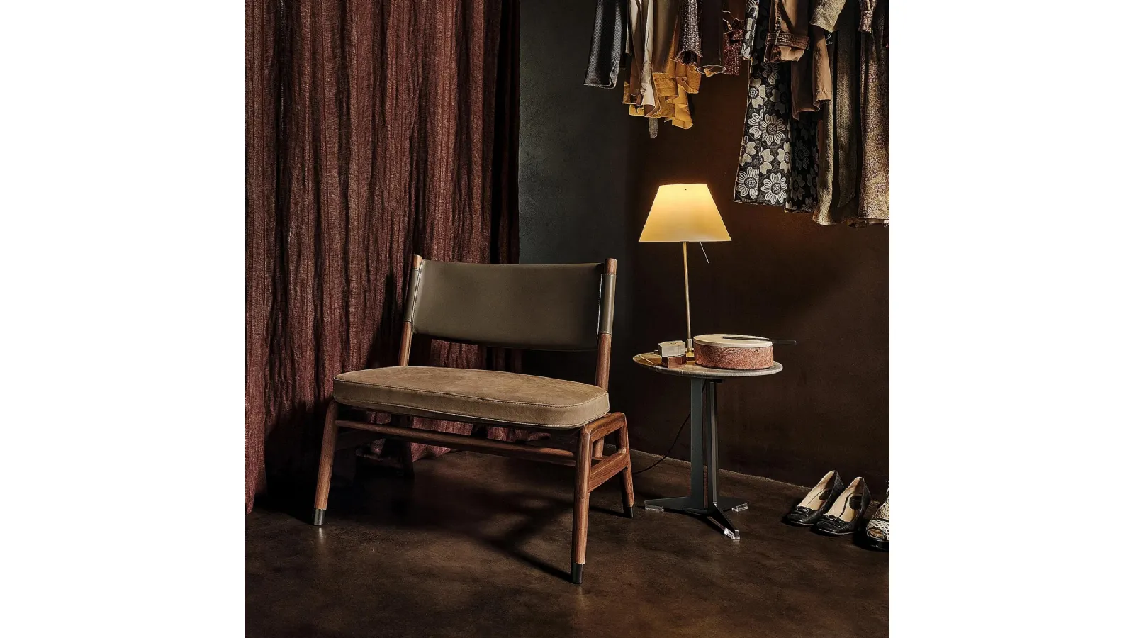 Wood, leather and fabric armchair Ortigia SH by Flexform