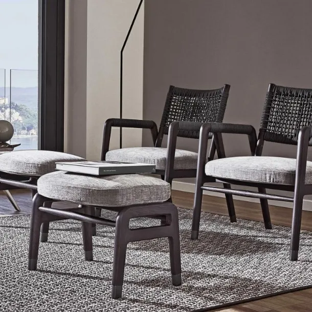 Ortigia armchair in solid wood with upholstered fabric seat by Flexform