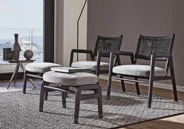 Ortigia armchair in solid wood with upholstered fabric seat by Flexform