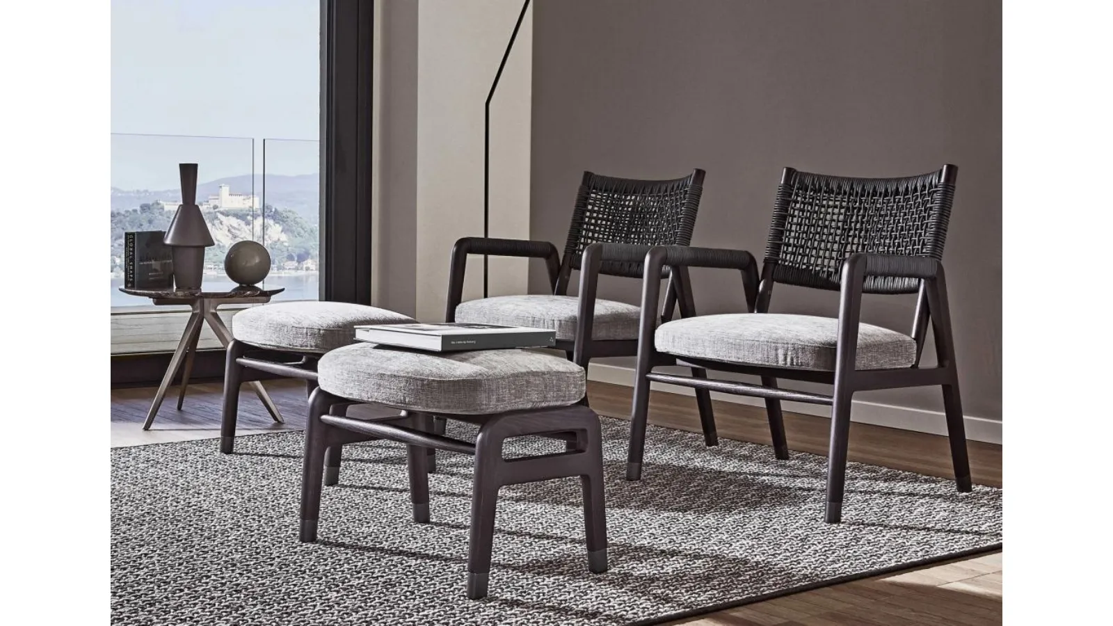 Ortigia armchair in solid wood with upholstered fabric seat by Flexform