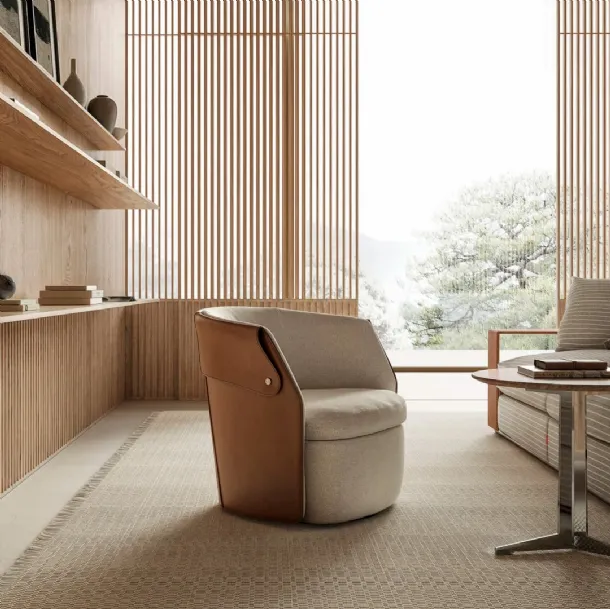 Ozzy armchair in padded fabric and leather by Flexform