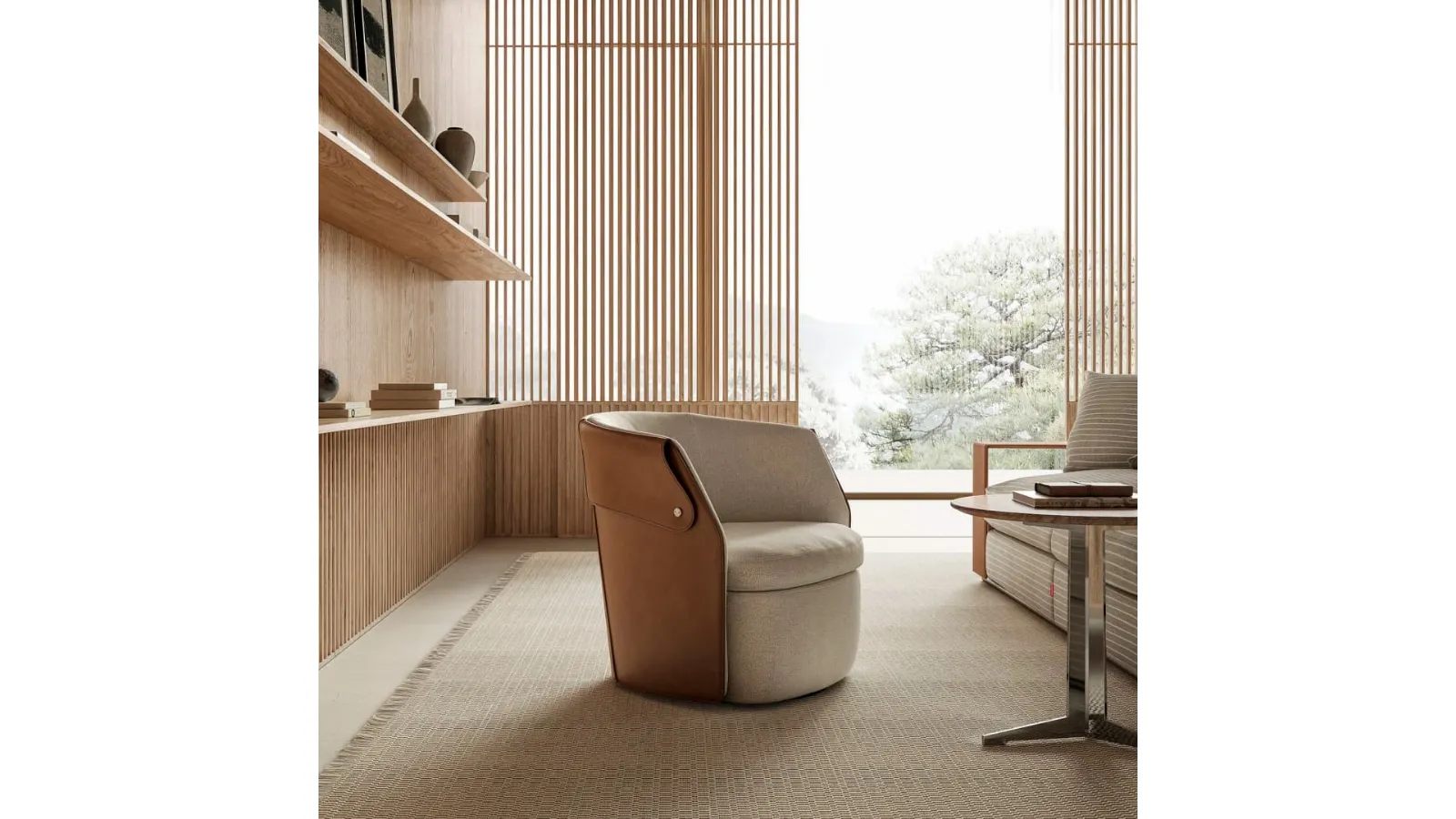 Ozzy armchair in padded fabric and leather by Flexform