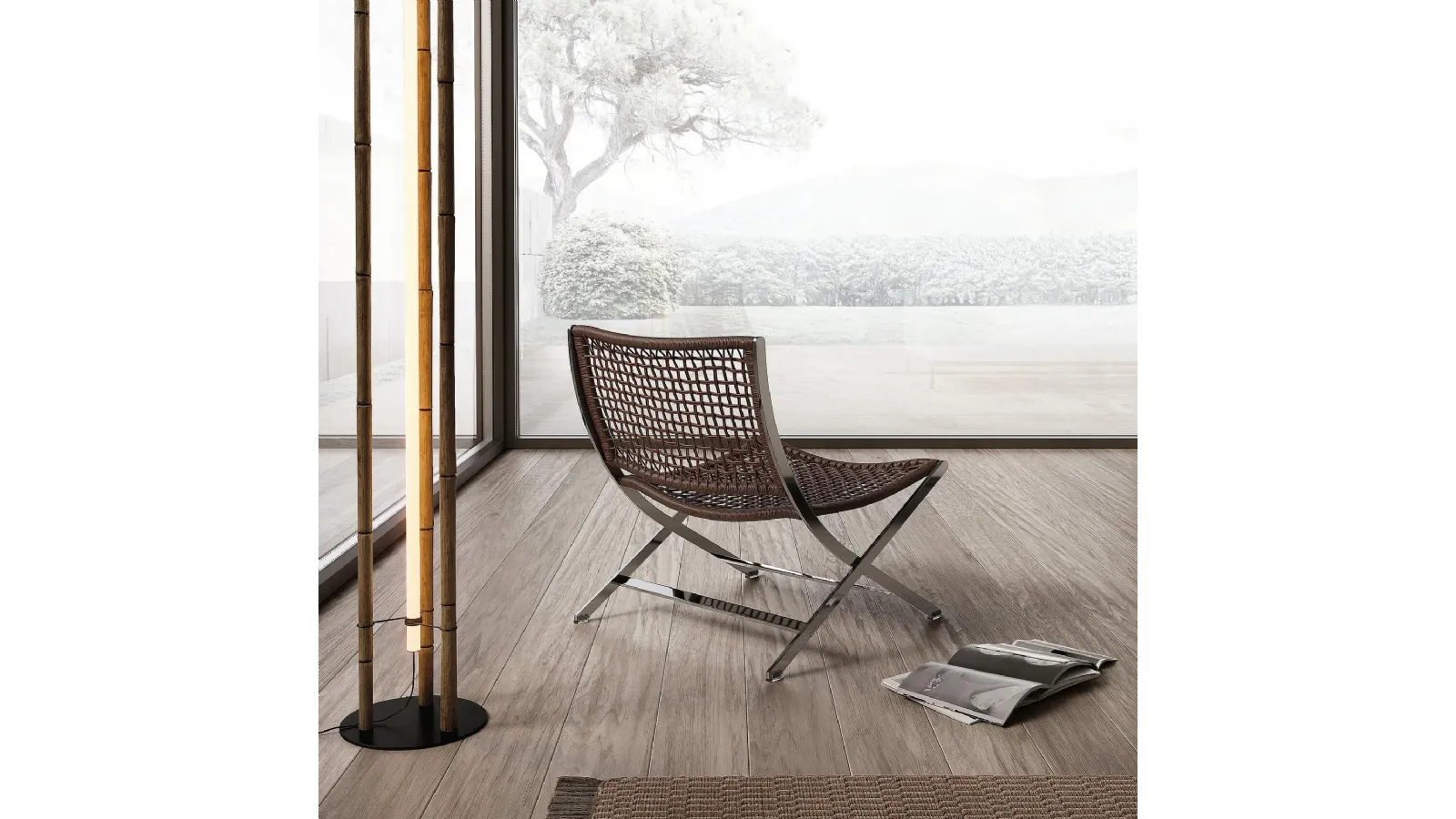 Peter armchair in woven leather with metal frame by Flexform