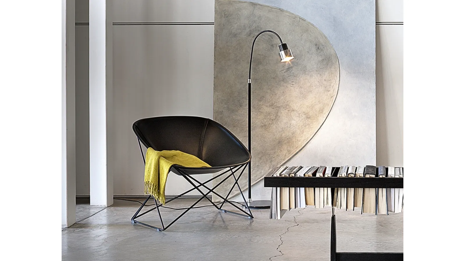 Popsi design armchair in leather and metal with shell seat by Lema