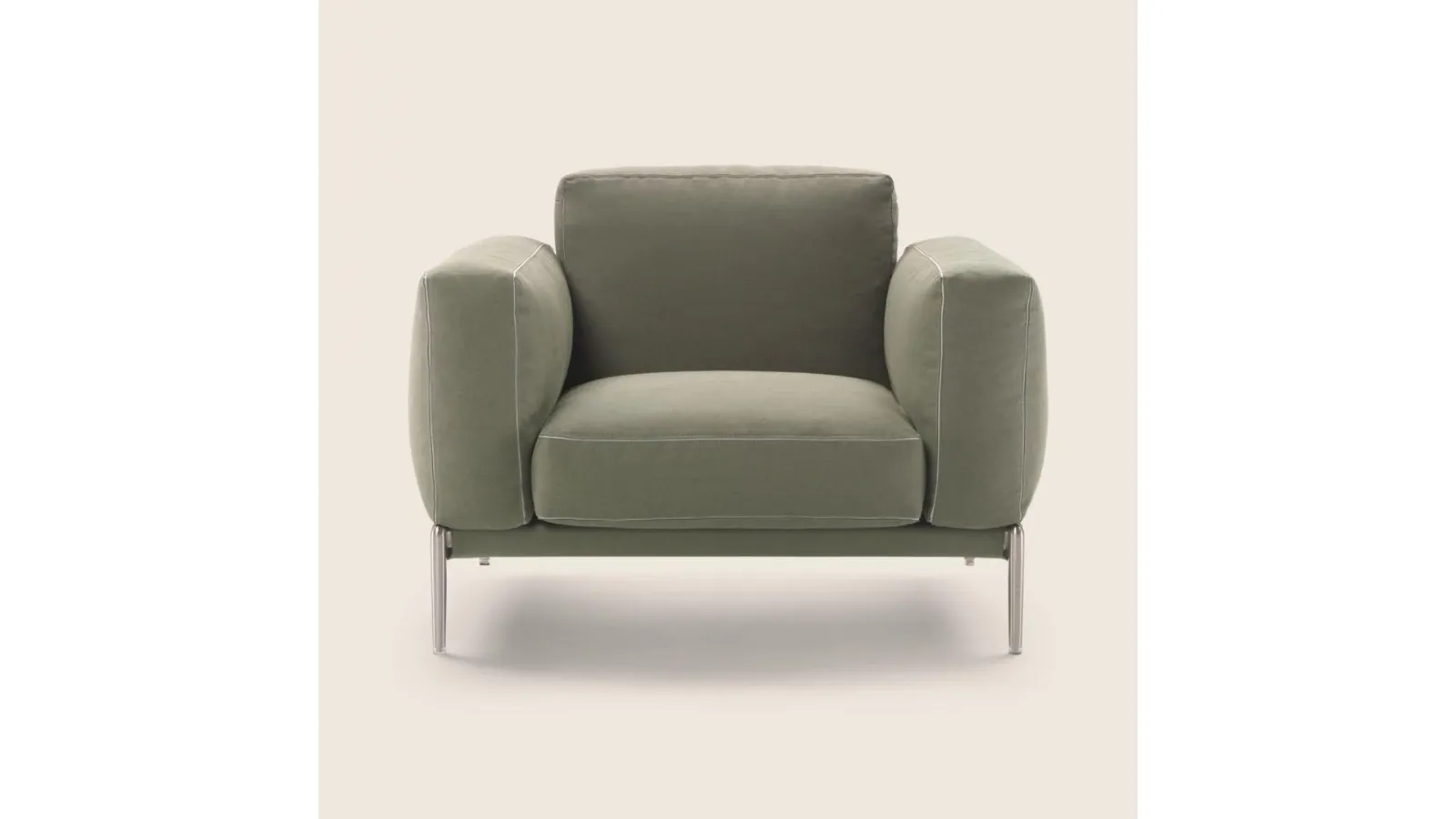 Romeo Compact armchair in upholstered fabric and metal legs by Flexform
