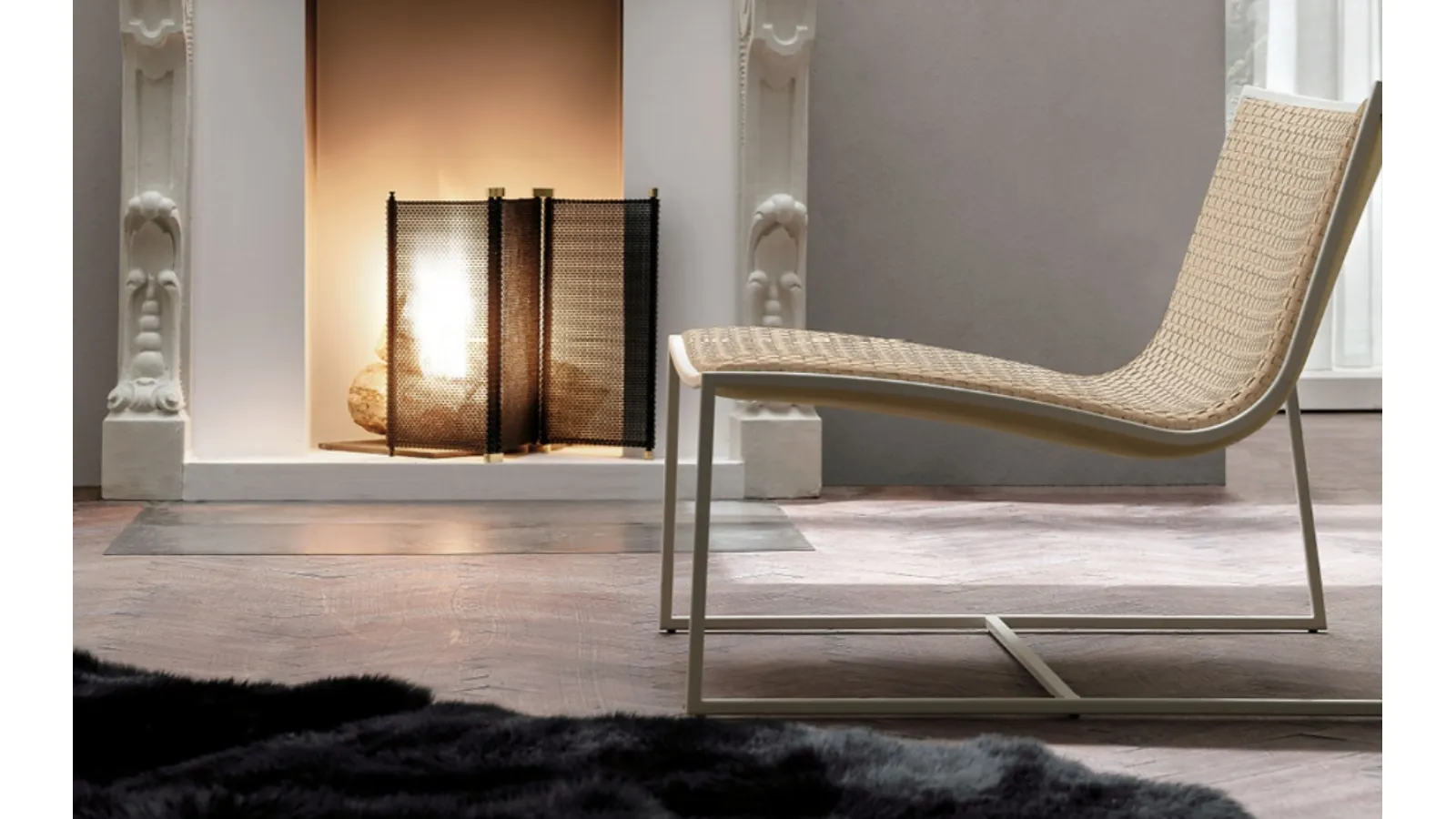 Leather armchair with woven workmanship and steel structure Samoa 02 by Alivar