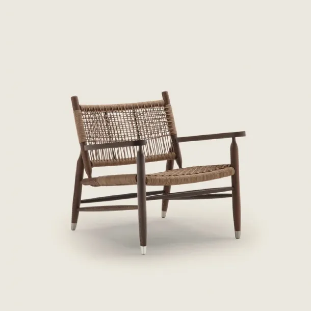 Tessa SH Cord armchair in wood and woven leather by Flexform