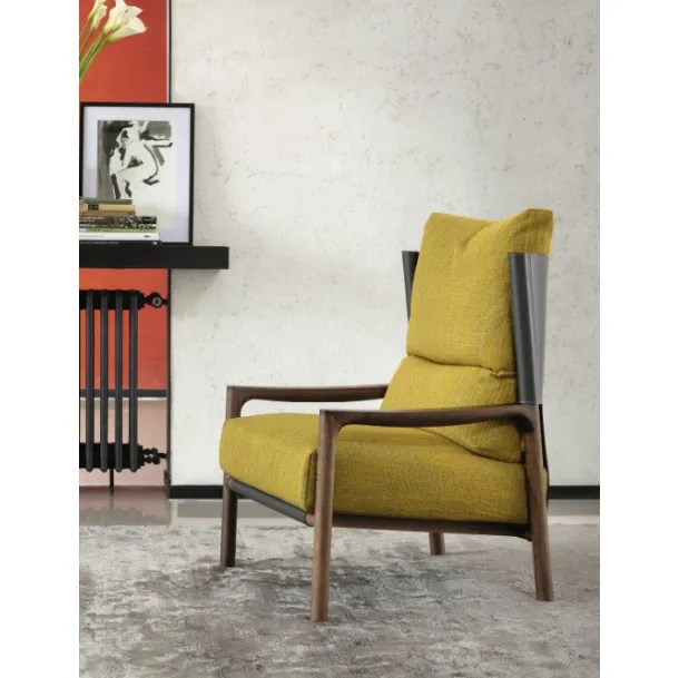 Vera Bergere Armchair in fabric, leather, and wood by Porada