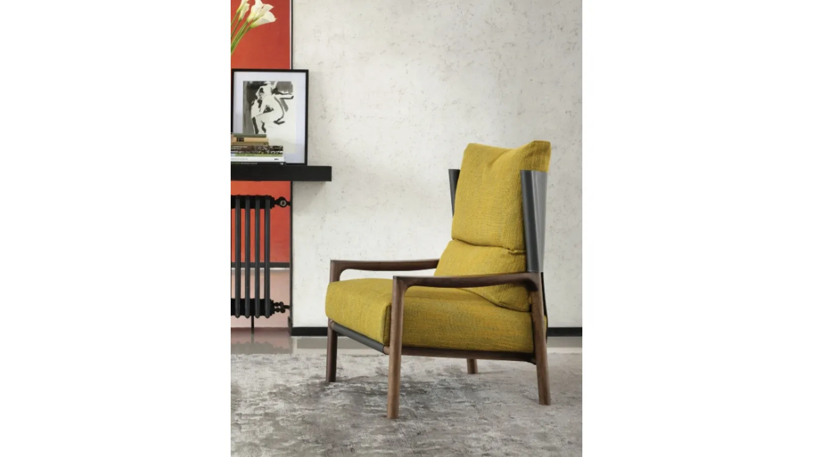 Vera Bergere Armchair in fabric, leather, and wood by Porada