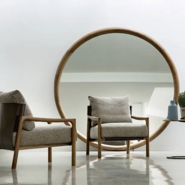 Vera armchair in fabric, leather, and wood by Porada