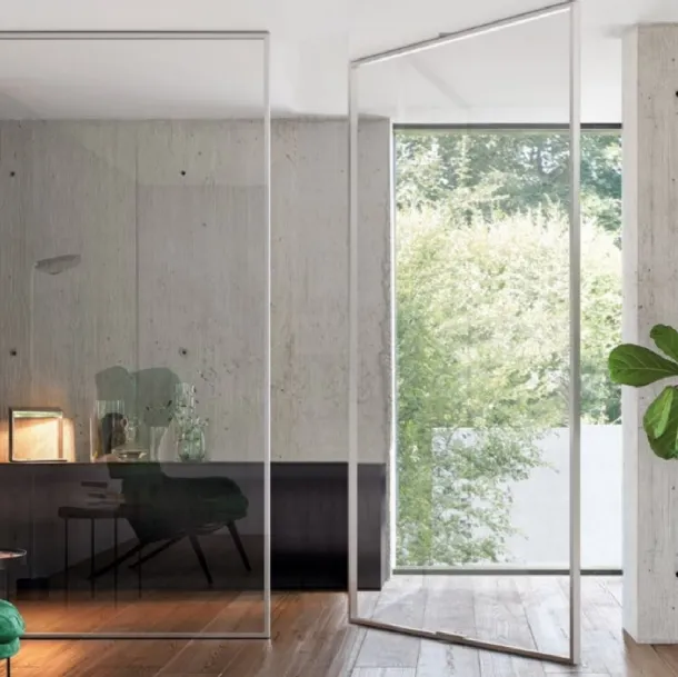 Gaia internal glass door with aluminum frame, pivot by Doal