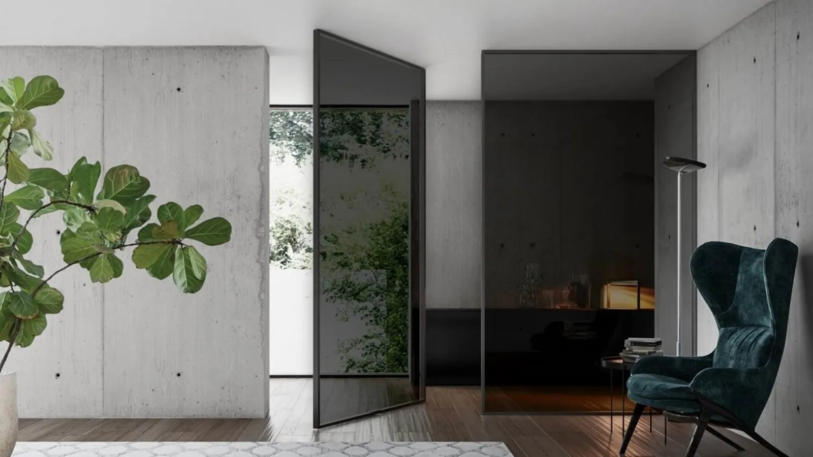 Gaia internal glass door with aluminum frame, pivot by Doal