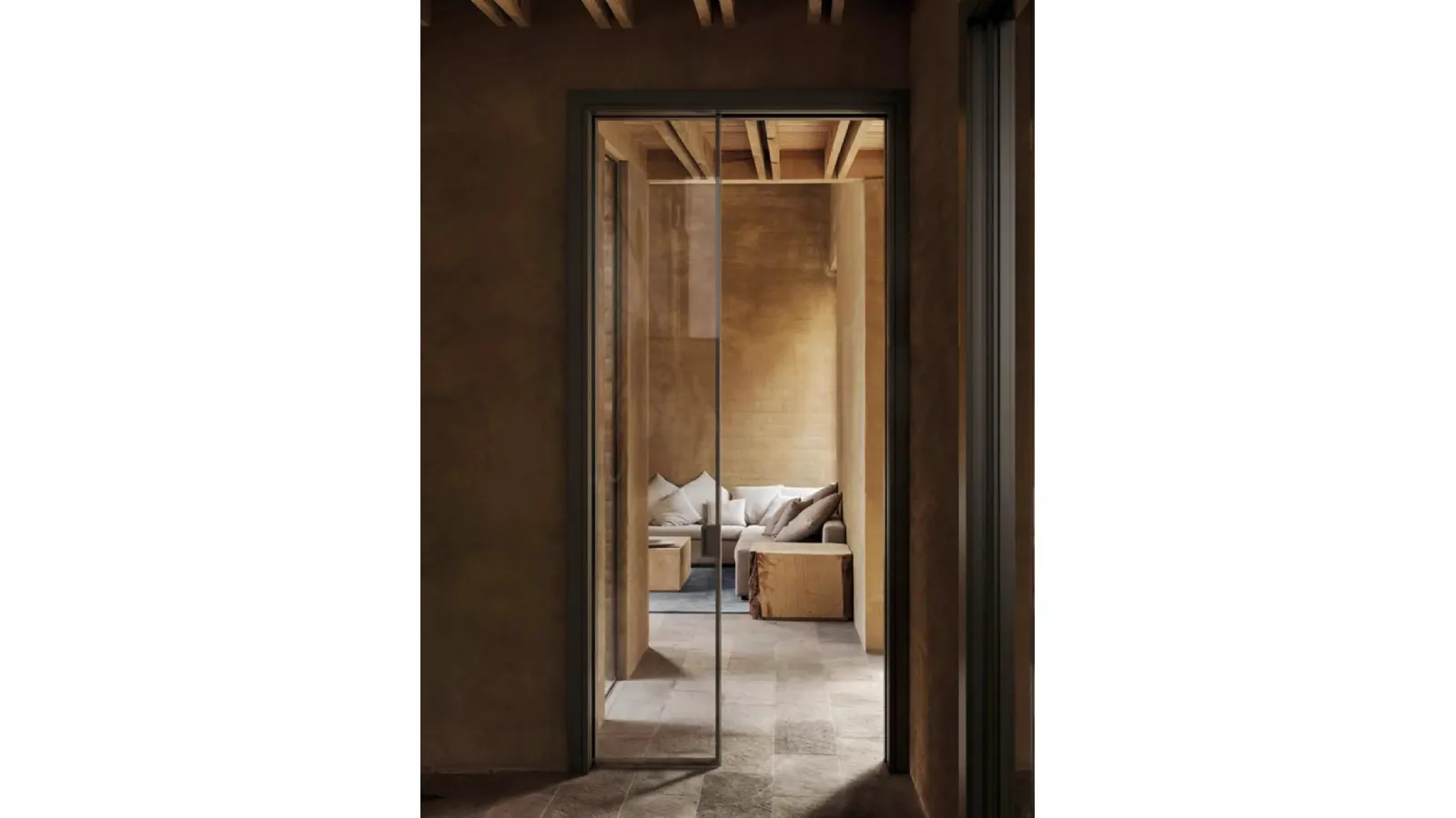 Sliding interior glass door with aluminum frame Just a Scomparsa by Doal