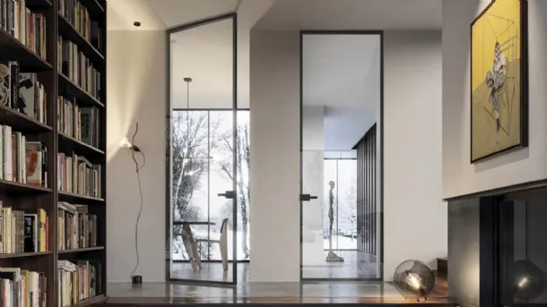 Internal swing glass door with aluminum frame Just Filo muro by Doal