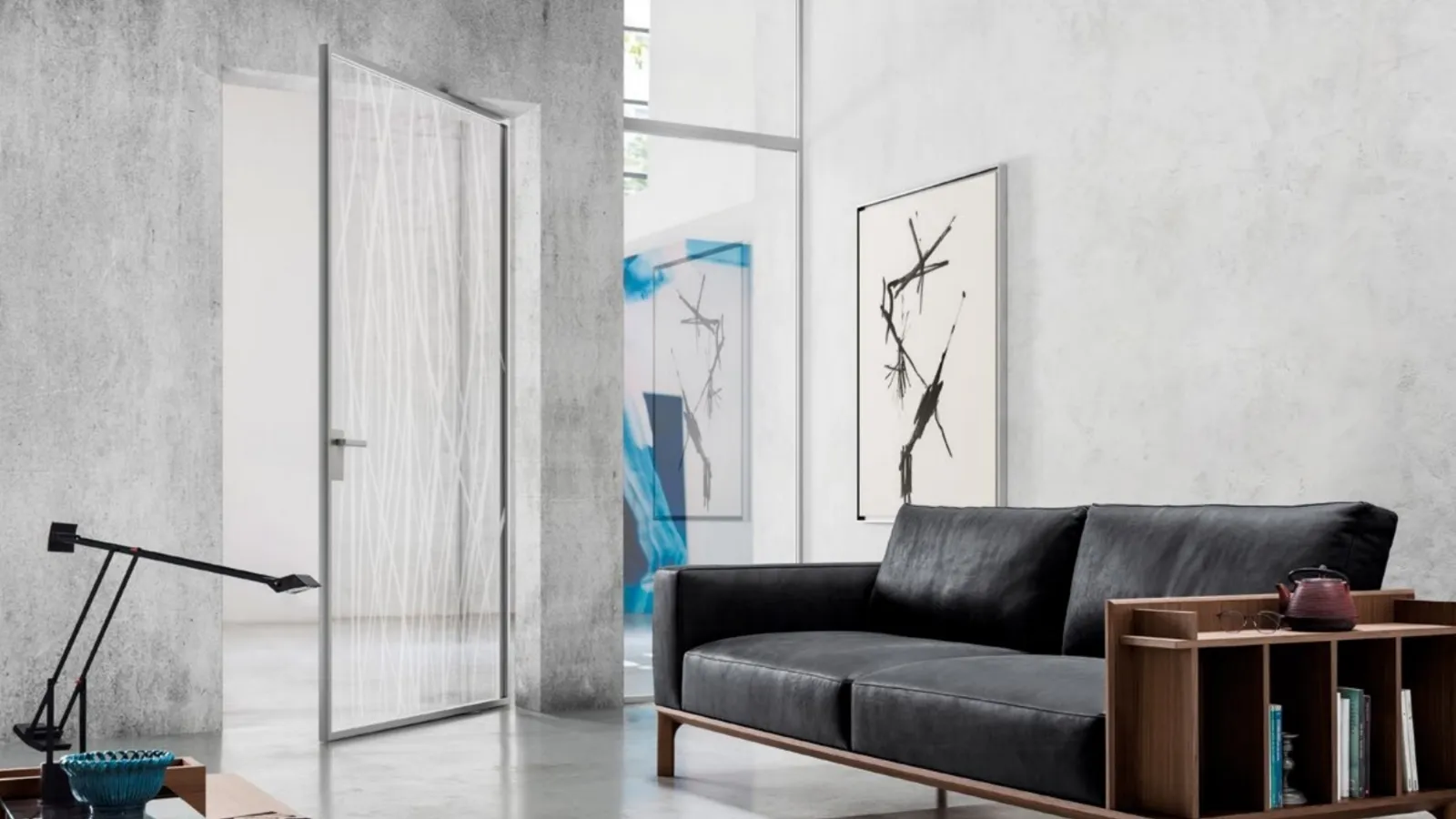 Internal glass door with aluminum frame Zeus on pivot by Doal