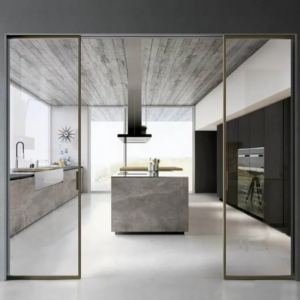 Sliding interior glass door with aluminum frame Zeus by Doal
