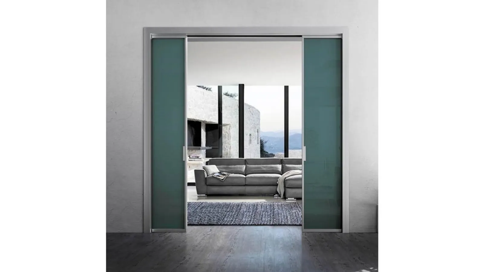 Sliding interior door with stained glass and aluminum frame Zeus by Doal