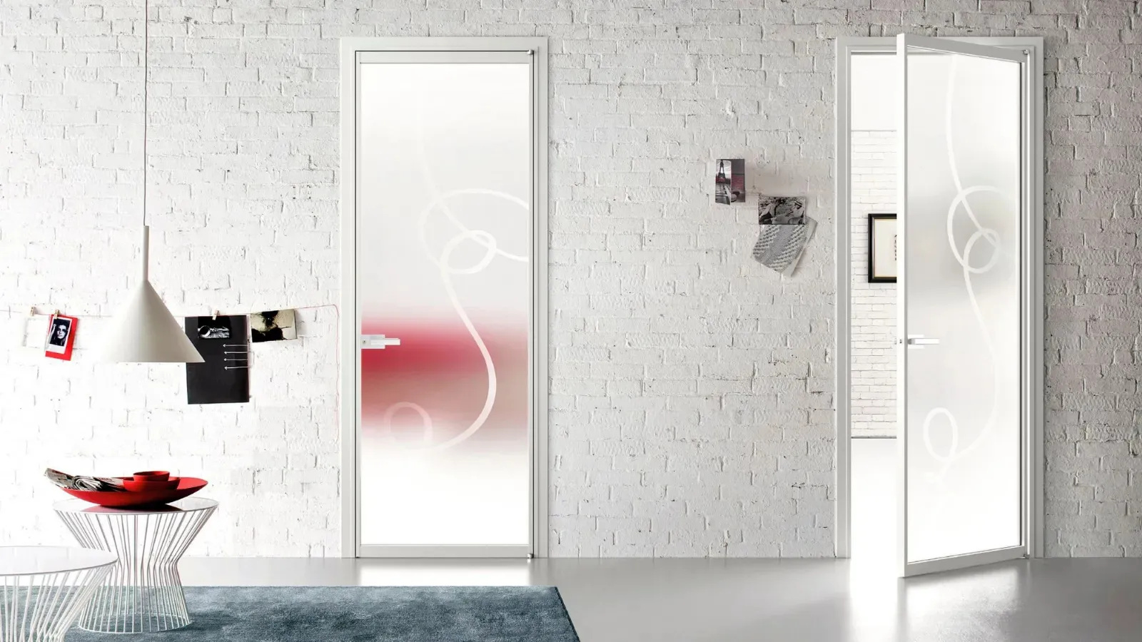 Interior glass door with screen-printed glass and aluminum frame Zeus Hinged with Jamb by Doal