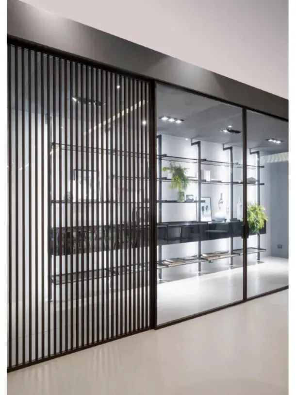 Interior door Zeus Tokyo with aluminum profile in Oak finish and Doal glass