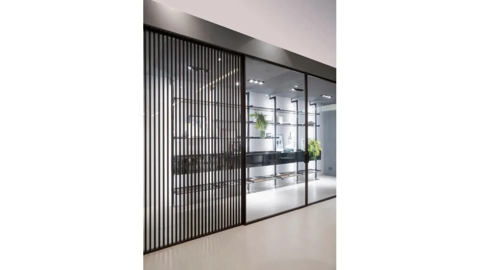 Interior door Zeus Tokyo with aluminum profile in Oak finish and Doal glass