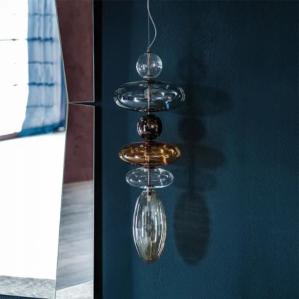 Baban pendant lamp in transparent, smoky and orange borosilicate glass by Cattelan Italia