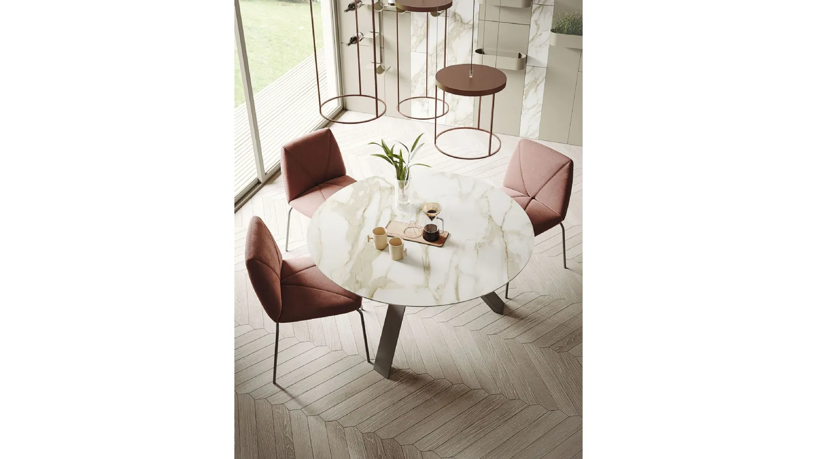 Brassie Round pendant lamp in metal with essential and sinuous lines by Ronda Design
