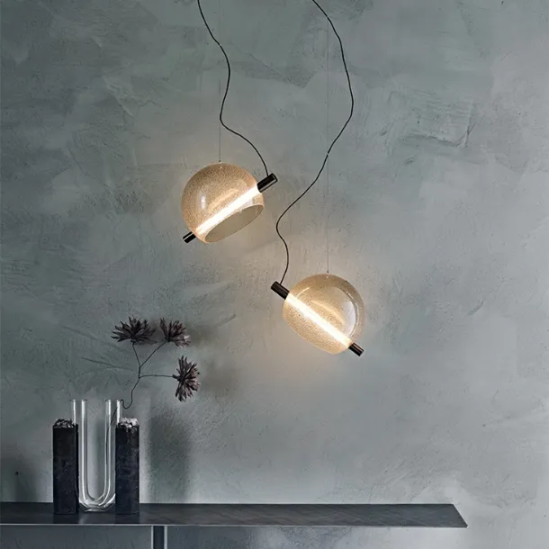 Cody pendant lamp with transparent or smoked blown glass shade by Cattelan Italia