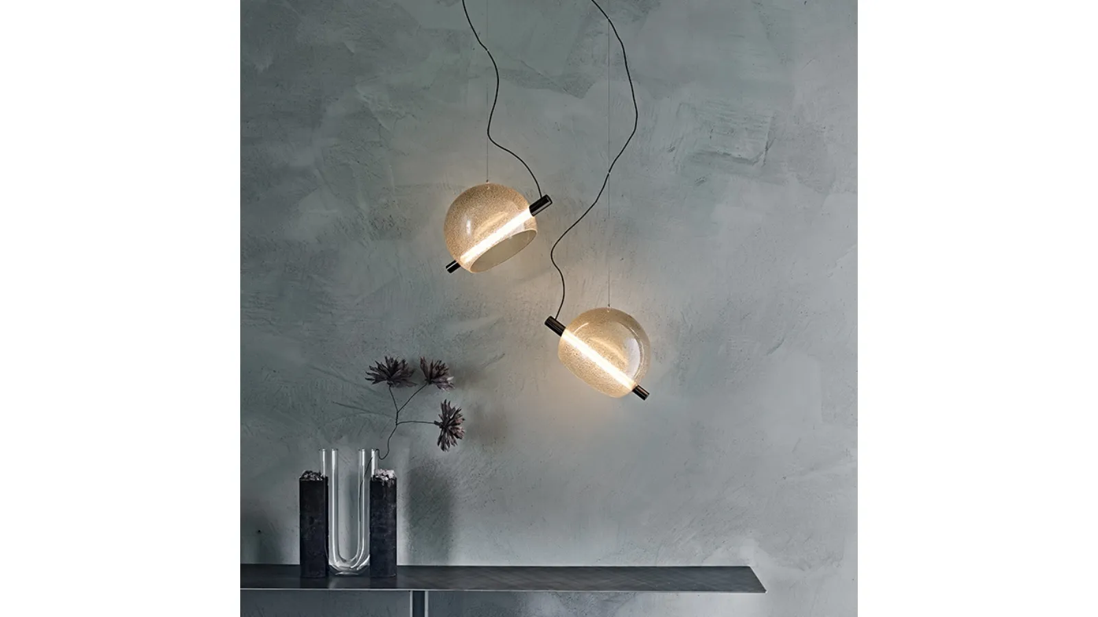 Cody pendant lamp with transparent or smoked blown glass shade by Cattelan Italia