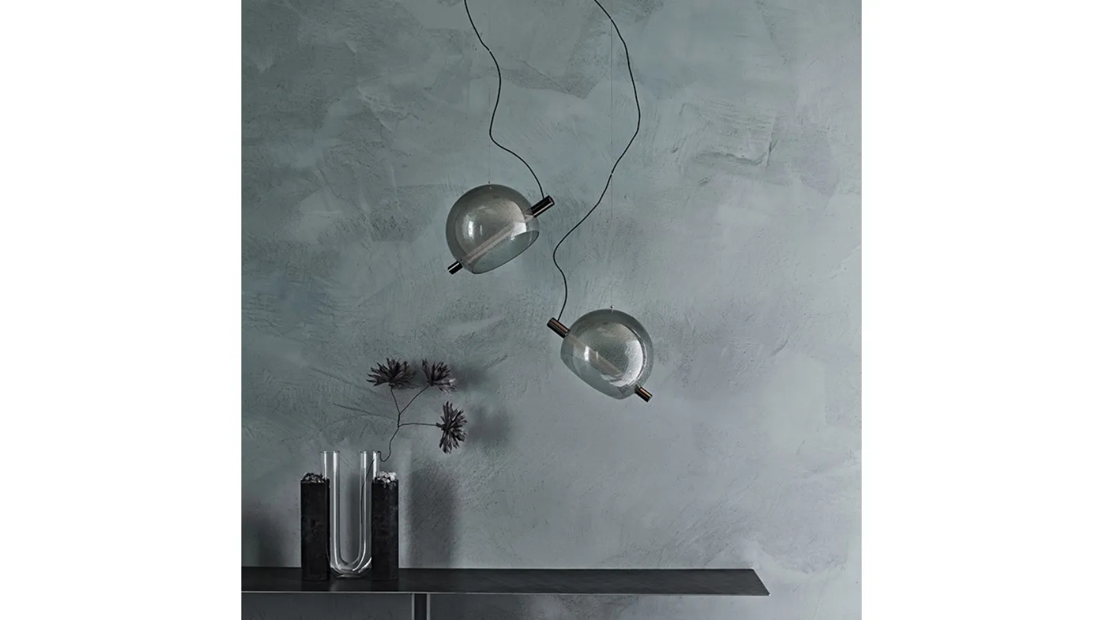 Cody pendant lamp by Cattelan Italia with transparent or smoked blown glass shade