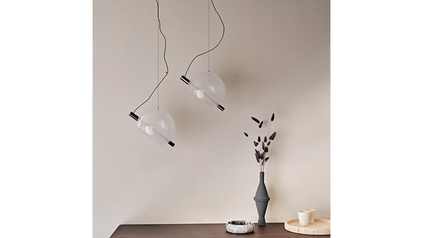 Cody pendant lamp with transparent or smoked blown glass shade by Cattelan Italia
