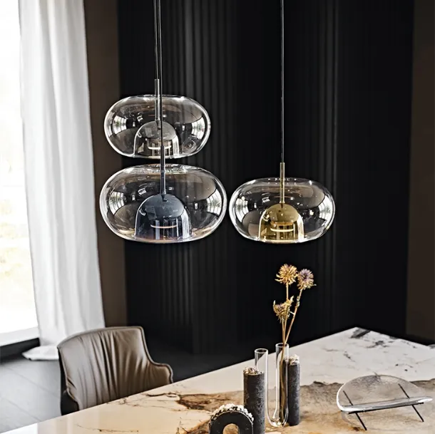Pendant lamp with transparent borosilicate glass shade and inner dome in painted borosilicate glass Coimbra by Cattelan Italia